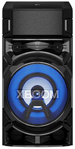 Image of LG RN5 500W Bluetooth, 2 USB, 1 MIC, Guitar, Karaoke Playback, DJ Effects, DJ Wheel, DJ Loop, DJ Pad, Sampler Creator, Multi-Color Lighting, Bass Blast XBOOM App Outdoor Speaker (Black)