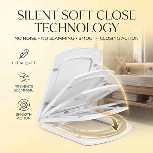 Image of Elegant Casa Polypropylene Soft Close Toilet Seat Cover | Western Commode Lid for Bathroom & Toilet | Stable Hinges | Rectangular Shape | Glossy White | Durable Hygienic Seat | 1 Set