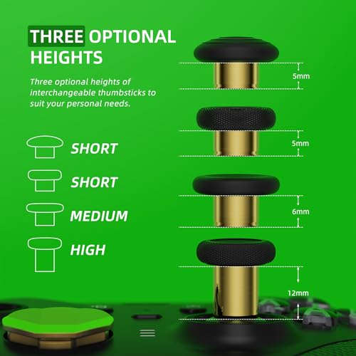 Image of eXtremeRate 13 in 1 Metal Thumbsticks for Xbox One Elite Series 2 Controller, 6 Metal Joystick & Adjustment Tool, 2 D-Pads, 4 Paddles for Xbox Elite Series 2 Core Controller - Metallic Hero Gold