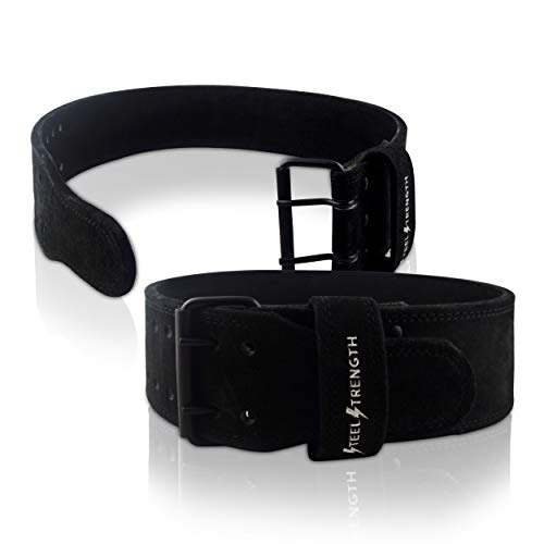 Steel Strength Weight Lifting Belt | 10mm Durable Double Prong Weight Belt | Heavy Duty Powerlifting Belt Provides Stabilizing Lower Back Support for Weight Lifting (X-Large, Black)