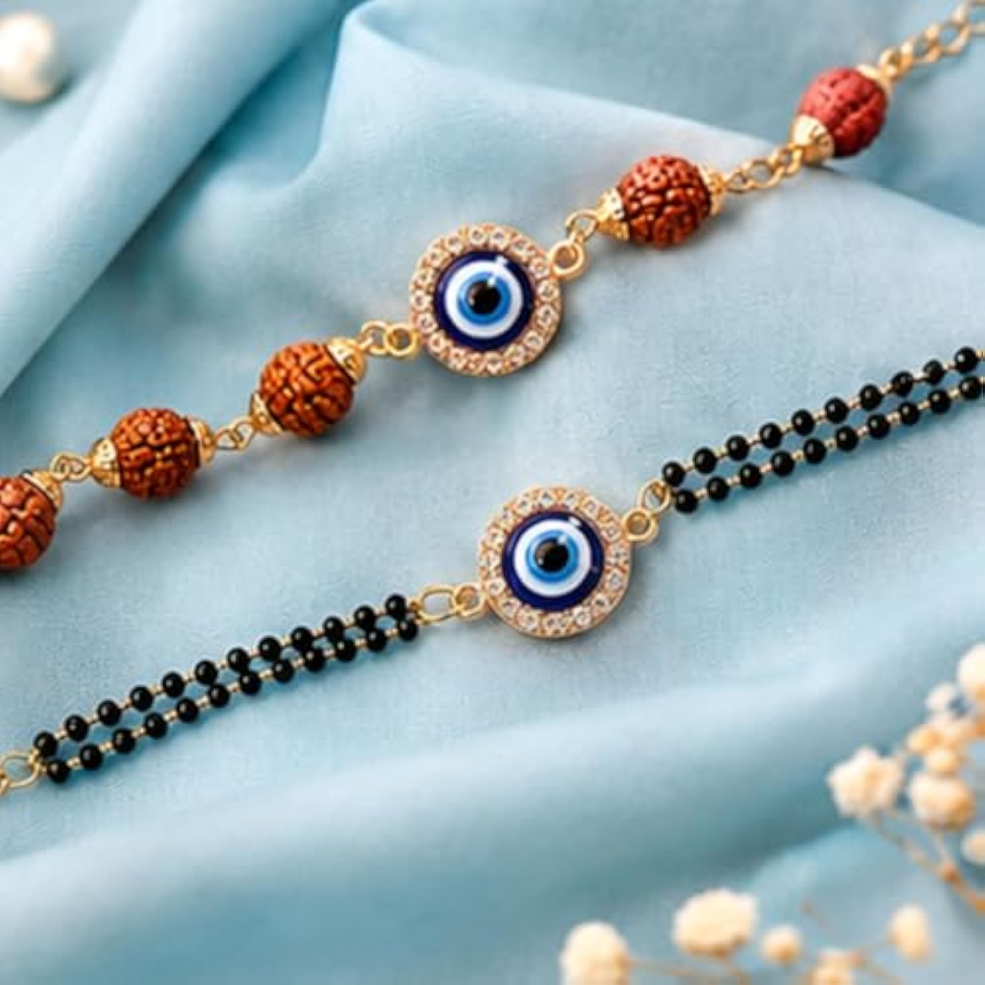 Designer Evil Eye Couple Rakhi for Brother and Bhabhi