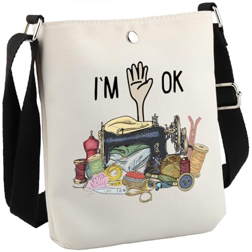Image of GJTIM Quilting Themed Gift Sewing Gift Sewing Storage Bag Stitching Makeup Bag For Quilters Seamstress Tailors Sewing Lovers (OK Sewing CB)