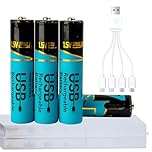 Tosiicop AAA Rechargeable Lithium Batteries - 4 Pack USB-C Rechargable Li-Ion Battery 1.5V AA 660mwh with 4 in 1 USB to Type-C Charger Fast Charging Cable High Output (AAA Battery 660Mwh)