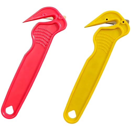 Safety Box Cutter, Portable Opener with Concealed Blade. Lightweight Packaging Cutter Knife for Cardboard, Warehouse & Home Use. Ergonomic Handle & Secure Blade (Red + Yellow, 2 Pcs)
