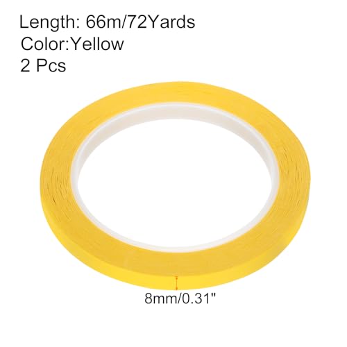 Image of uxcell 2 Rolls Yellow 0.31 Inch x 72 Yards Polyester Film Electrical Tape PET Tape High Temperature Heat Resistant Tape for Transformer Motor Wire 5S Positioning Logo,8mm x 66m