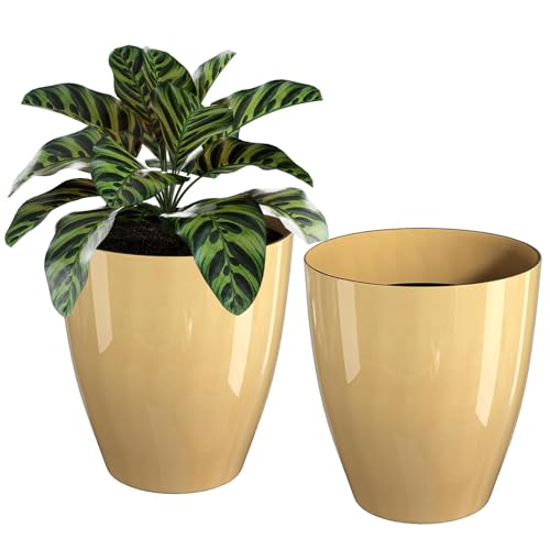 QCQHDU 10 inch Tall Planters for Indoor & Outdoor Plants, 2 Pack Sturdy Plant-Flower-Tree Pots for Front Porch Patio Deck Living Room Decor