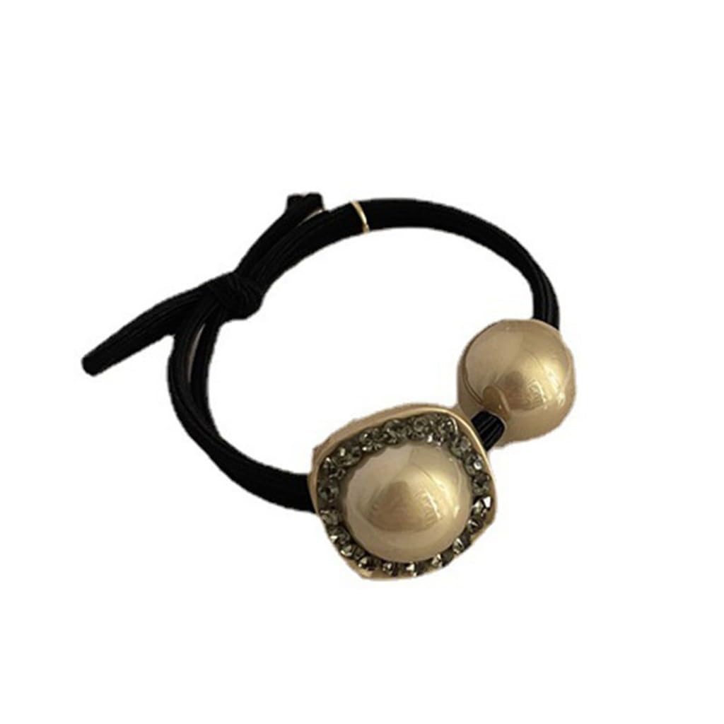 JFDBGU Corbata for el Cabello Hecha a Mano, Banda de Goma, Cuerda for el Cabello con Perlas, Diamante de Agua, Cuerda for la Cabeza versátil, Anillo for el Cabello Negro for Mujer