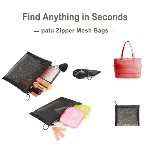 Image of Patu Zipper Mesh Bags, Size M / A6, 5 Pieces, Beauty Makeup Cosmetic Accessories Organizer, Travel Toiletry Kit Set Storage Pouch, Black