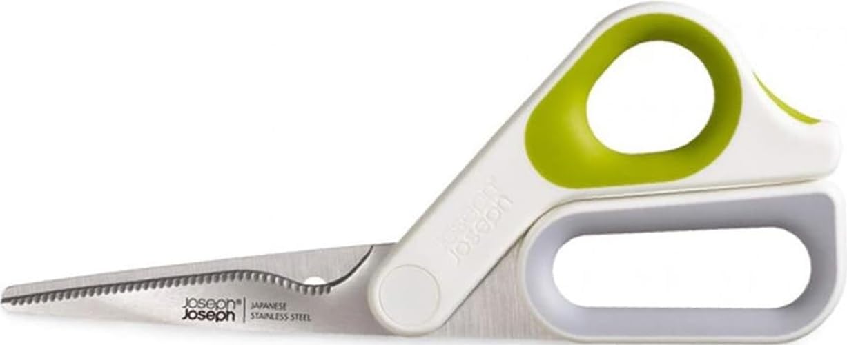 Joseph Joseph PowerGrip - Kitchen Scissors with Integrated Thumb Grip and herb Stripper, White/Green