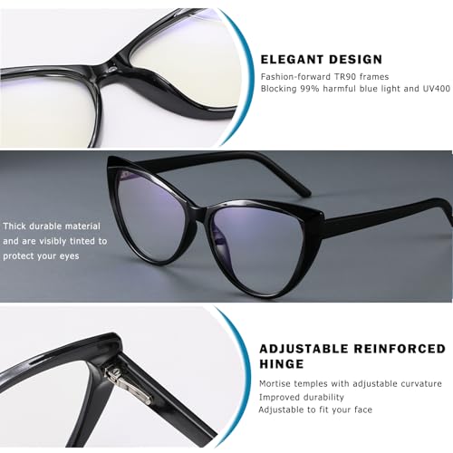 Image of Blue Light Blocking Glasses, TR90 Cat Eye Frame Computer Glasses With Anti Eyestrain & UV Glare Protection (Black)