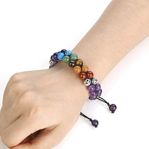 Image of Top Plaza Bead Chakra Bracelet 7 Chakras Healing Crystals Bracelet Yoga Stone Beads Bracelets Meditation Relax Anxiety Bangle for Womens Mens