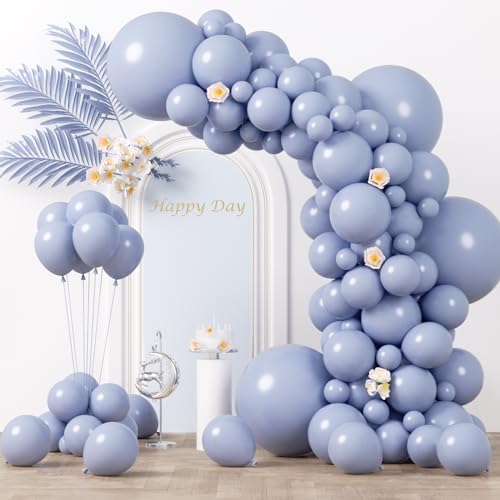 Image of Voircoloria 130pcs Dusty Blue Balloons Different Sizes 18 inch 12 inch 10 inch 5 inch Slate Blue Balloons for Boys Girls Baby Shower Wedding Anniversary Graduation Engagements Birthday Party Decorations