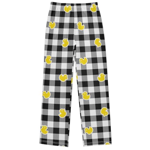 Boy's Pj Pants Duck Chick Black White Plaid Lounge Bottoms Elastic Kids Sweatpants Joggers with Pockets Size 6-14