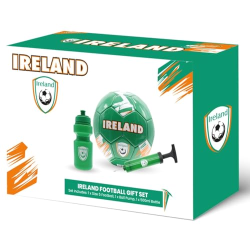 Gioco - Gioco Coffret cadeau de football international sur le thème du pays, comprend un ballon d'équipe de taille 5, une pompe et un flacon de 500 ml, cadeau de fan, Irlande
