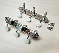 Made in Japan For a slotted headstock 3 Left 3 Right on plates Nickel plated Oval-shaped white plastic buttons Stamped 'Deluxe' on casings 1:15 Gear ratio 35/70mm Roller spacing 6.3mm Diameter string posts 108mm long, 16.5mm wide plate