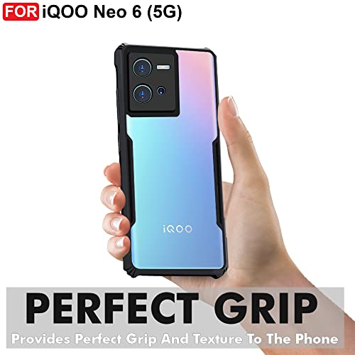 Image of CEDO Backcover for iQOO Neo 6 (5G) | Camera Protection Shockproof Bumper-Edge | Acrylic Crystal Clear 360 Degree Protection TPU+PC | Transparent Eagle Back Case Cover (Black)