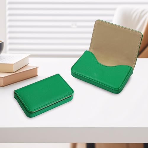 Image of Business Card Holder,PU Leather Business Card Case Color Printing Pattern Card Holder Wallet,Pockets Magnetic Credit Card Holders for Men and Women - Dark Green