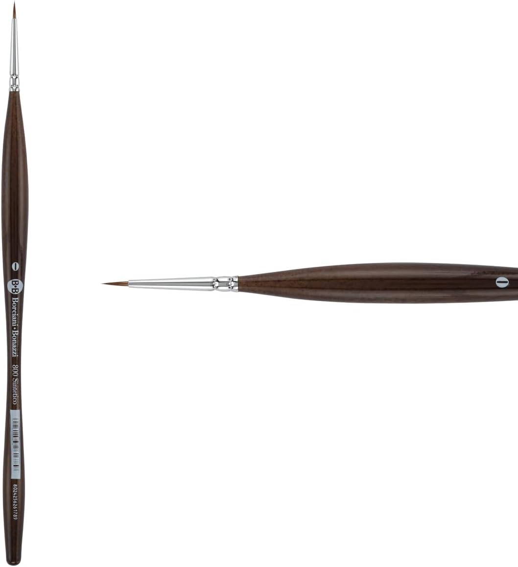 Borciani e Bonazzi Unico Synthetic Mongoose Artist Paint Brush - Series 800 Round - Size #20 - Watercolors, Oil & Acrylic Paint - Handcrafted in Italy, Anti-Roll Design, Ergonomic Medium Handle