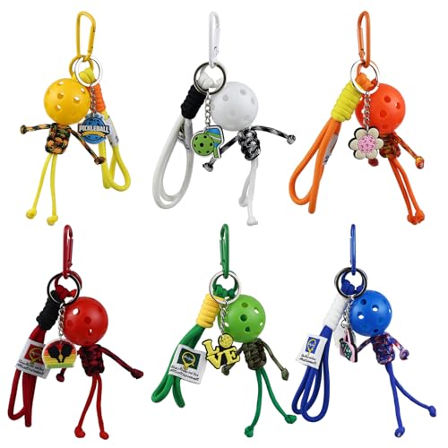 Amoswiz Pickleball-Schlüsselanhänger-Set, 6 Stück, Mini-Pickleball-Zubehör mit Paddeln, lustige Pickle-Schlüsselanhänger-Ornamente, lebendige Farben, Pickleball-Geschenke für Frauen, Partygeschenke