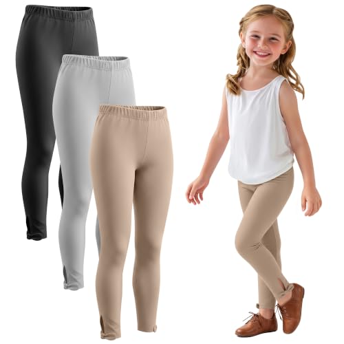Image of 3 Pack Toddler Girl Cotton Leggings | Baby Girls Cute Stretchy Pants, Soft Bow Knot Leggings, Kids Full Length Tight Pants, 18M-5T Solid Comfortable Leggings