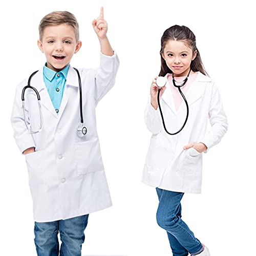 Blouse de Laboratoire Enfant, Blouse Chimie Coton Blouse Blanche Enfant, KUMARS Blouse Medicale pour Chimie Peinture Manche Longue Blouse Sciences avec Poche et Bouton pour Fille Garçon étudiant, S Cover