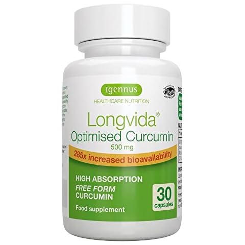 Longvida Curcumin 500 mg, hochdosiert, 285x höhere Bioverfügbarkeit als standard Kurkumin, sichere Langzeitanwendung, vegan, 30 Kapseln Cover