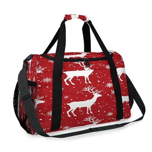 Red Moose Snowflake Silhouette Travel Duffle Bag - Waterproof weekend luggage bag, men's sports and fitness bag, delivery hospital storage bag, overnight luggage bag with pull rod cover