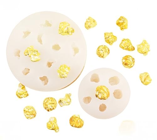 ZUDILYO 2Pack 3D Popcorn Shaped Silicone Mold, Candy Chocolate Jelly Cake Decor Molds Cavities DIY Soap Baking Mold Tools for Kitchen