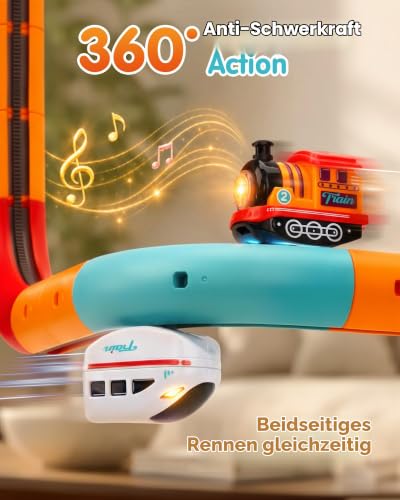 hahaland 3D Eisenbahn Kinder Elektrisch, 64-TLG 2 Züge,Spielzeug ab 3 Jahre – Ansicht 3
