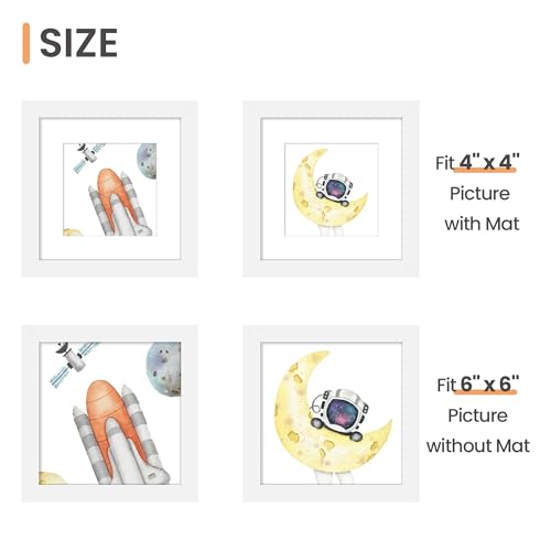Image of upsimples 6x6 Picture Frame, Gallery Glass Photo Frames Set of 3, White | Fit 4x4 with Mat and 6 x 6 Photos, Gift for Christmas, Wall Decor and Table Display for Living Room, Hallway, Gallery