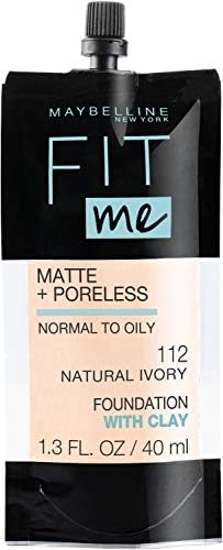 Maybelline New York Fit Me Matte + Poreless Liquid Foundation, Pouch Format, 112 Natural Ivory, 1.3 Ounce