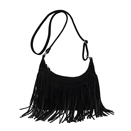 Women Shoulder Bag, Fringed Handbag, Retro Tote, Adjustable Strap for Work