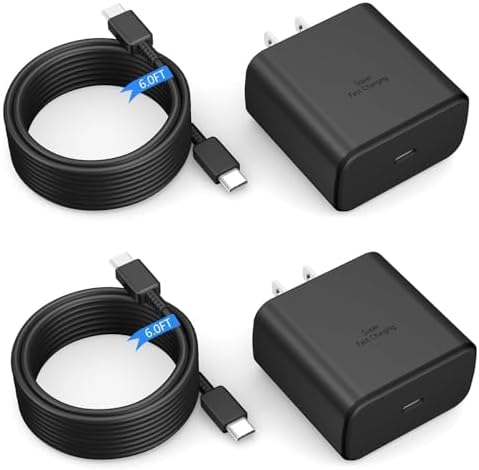 45W Samsung USB C Charger for Samsung Charger Fast Charging Type C Block &6FT USBC to USBC Cable 2Pack for Galaxy S25 Ultra/S25 S24 S23 S22 S21 S20 Ultra/Plus/iPad Pro/Air/Mini/Android Phone Cord