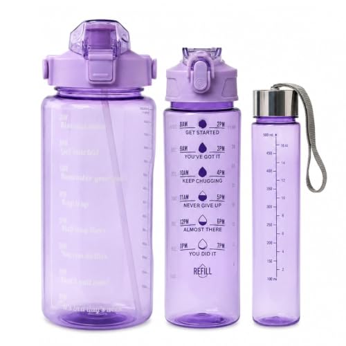 Image of Sipper Water Bottle Set of 3 for Women, Purple