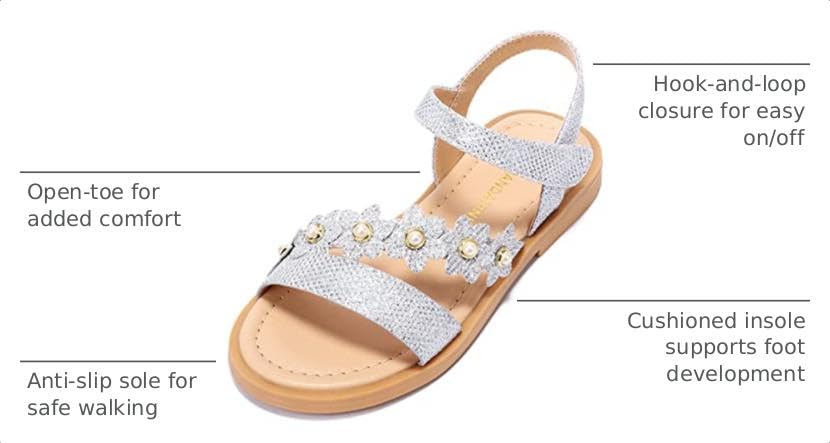 Image of PANDANINJIA Girls Sandals Open Toe Summer Flats Dress Shoes