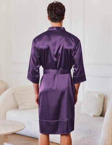 Ekouaer Mens Satin Robe Lightweight Silky Kimono Bathrobe 3/4 Sleeve Spa Knee Length Loungewear with Pockets S-3XL2