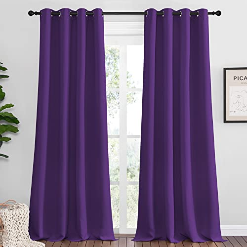 Image of NICETOWN Purple Blackout Curtains 96 inches Long, Niose Reducing and Thermal Insulated Room Darkening Curtains for Girls Bedroom Living Room Window Decoration (55 inches Wide, 2 Panels)