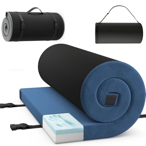 TANGZON Roll Up Camping Mattress, Portable Memory Foam Travel Mattress with High density foam Cushion & Anti-slip Bottom Carrying Bag, Foldable Car Guest Sleeping Pad