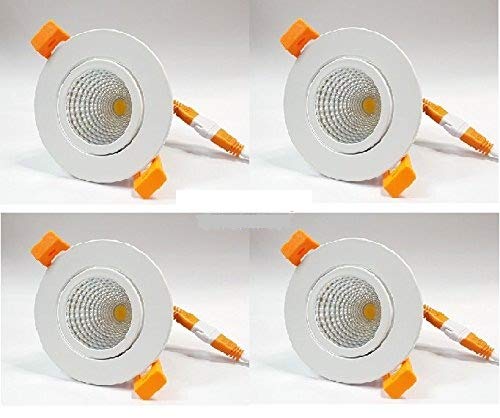 LED Spot/Down Light, 6 watt, Set of 4 pcs, Round Style, Warm White 3000k, White powder coated, SUPER BRIGHT, Aluminium Body, with driver and
