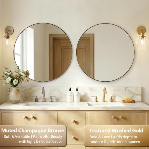 Image of ANDY STAR Champagne Bronze Mirrors for Bathroom, 30 inch Round Vanity Mirror | Anti-Rust SUS304 Metal Frame, 1'' Deep, Wall-Mounted, Ideal for Bathroom, Bedroom, Entryway