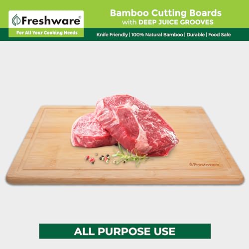Freshware 20 Inch 2XL Bamboo Cutting Boards for Kitchen, Stove Top Butcher Block, Extra Large Wooden Carving Board for Meat, Veggies, Charcuterie Board with Deep Juice Grooves (2XL, 20x14)