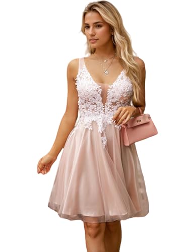 Linsdress Vestido de festa de tule com decote em V exclusivo sem mangas curto/mini coquetel quinze a