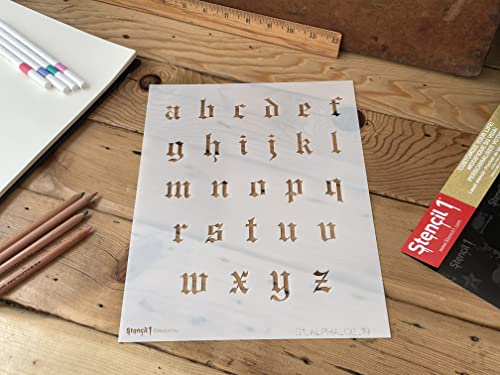 Stencil1 Old English Letter Stencils 1" - Letters & Numbers - Mylar Uppercase and Lowercase Alphabet for Hand Painting, Drawing & Cutting - Perfect for Lettering on Wood, Vinyl & More