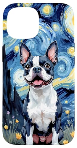 Starry Night Boston Terrier Dog Owner Case for iPhone 15