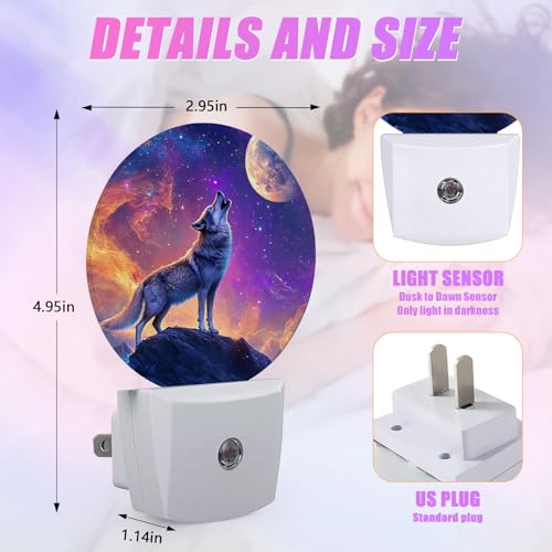 Image of Wolf Night Light Full Moon Night Lights LED Lamp Round Plug into Wall Nightlight with Dusk to Dawn Sensor Home Hallway Stairway Kitchen Decor