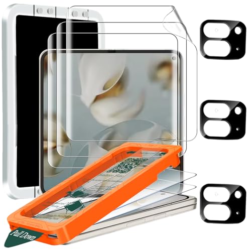 IMBZBK [Auto-Dust Removal] 3 Pack Screen Protector for Google Pixel 10 Pro Fold, 3 Inside Flexible Film + 3 Front Tempered Glass + 3 Camera Lens Protector Accessories with Installation Frame