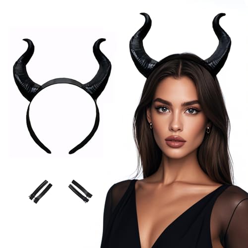 LUNROUG Devil Horns Headband black Cosplay Horn Hair Hoop Gothic Beauty Halloween Dress Up Hair Accessories Hairdress for Halloween Christmas Party Dress Up