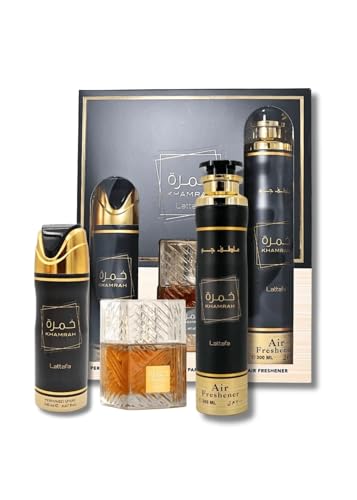 Khamrah Gift Set Eau de Parfum 100 ml + Perfumed Spray 200 ml + Air Freshener 300 ml