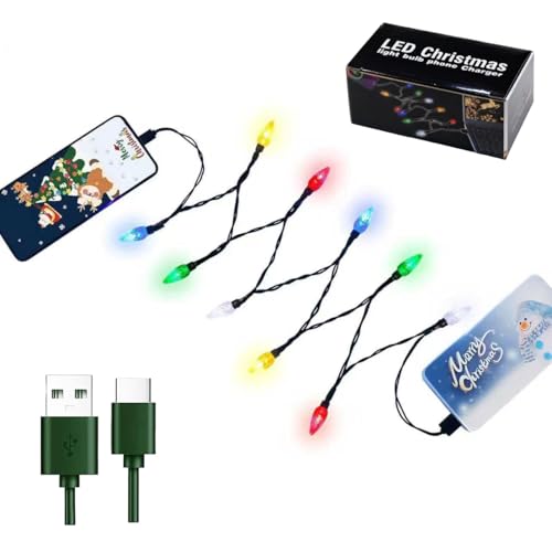 Christmas Light Phone Charger Cable Charging Cord Holiday Lights Bulb Charging for car USB-A to Type-C 55/10 LED Compatible with Phone/i 17/16/15 Plus/Pro/Max/iPad/Samsung Android Cellphone