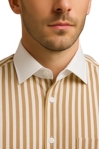 Image of Men's Premium Cotton Formal Dress Shirt - White Collar & French Cuffs with Cufflinks | Solid White, Micro Check & Striped for Office, Wedding